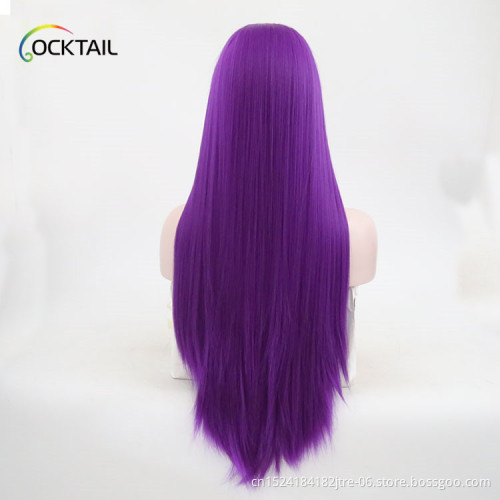 Factory wholesale high temperature fiber purple colour synthetic front lace wig